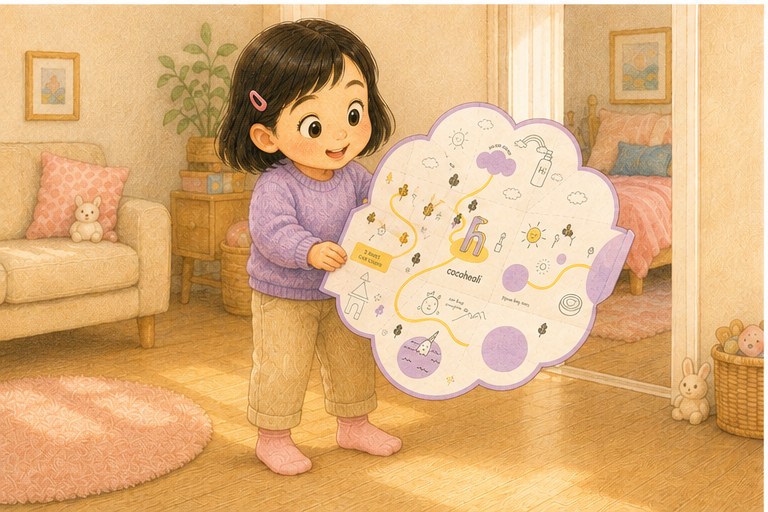 지도를 들고 집 안을 탐험하는 아이