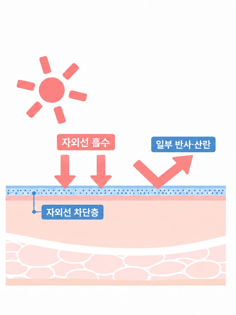 무기자차 자외선 반사·산란 도식